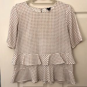 Ann Taylor Petite polka-dot peplum elbow sleeve blouse, size small SP